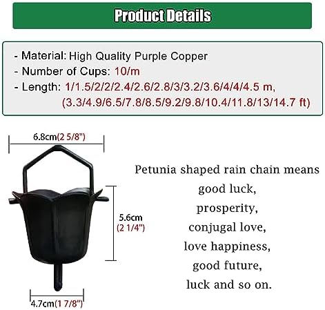 Decorative Rain Chains Waterfall, Copper Rain Chain Extra Long, Black Rain Catcher Garden Ornament, Rain Chains Waterfall for Downspout/Gutters, Household Rainwater Diverter (4m/11.8ft)