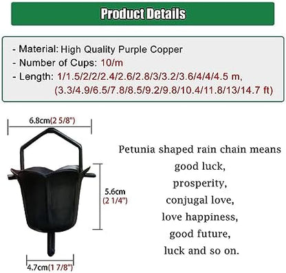 Decorative Rain Chains Waterfall, Copper Rain Chain Extra Long, Black Rain Catcher Garden Ornament, Rain Chains Waterfall for Downspout/Gutters, Household Rainwater Diverter (4m/11.8ft)