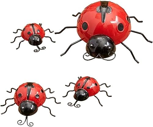 The Lakeside Collection Metal Ladybug Garden Decorations with Red and Black Spots - Set of 4