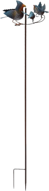 Red Carpet Studios Garden Art Balance Rocker Metal Garden Stake Yard Décor, 49” Tall, Bluebird Family with Baby Blue Birds