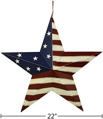 Metal American Flag Barn 3D Star Wall Decor Americana Stars Stripes Patriotic Decorations (22"X22")