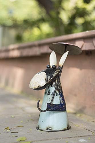 De Kulture Handmade Recycled Iron Donkey with Umbrella Collectible Figurine Fence Topper Beautify Garden Balcony Terrace| Ideal for Easter Party Decoration,5X7X12 (LWH) Inches