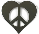 Peace and Heart Staked Signs or Wall Art Rustic or Powder Coated Finishes (Small Peace Heart Hanger 9", Bronze)