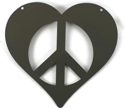Peace and Heart Staked Signs or Wall Art Rustic or Powder Coated Finishes (Small Peace Heart Hanger 9", Bronze)
