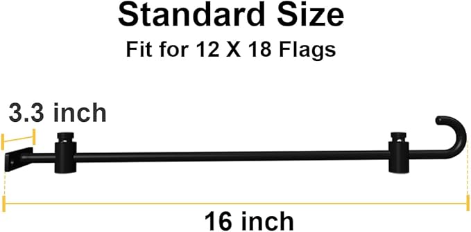 Koutemie Wall Garden Flag Stand Holder Pole with 2 Stoppers for 12 x 18 Outside Small Flags Décor, One Piece Wall Mounted Metal Garden Flag Scroll Hanger for Mailbox Post, Black