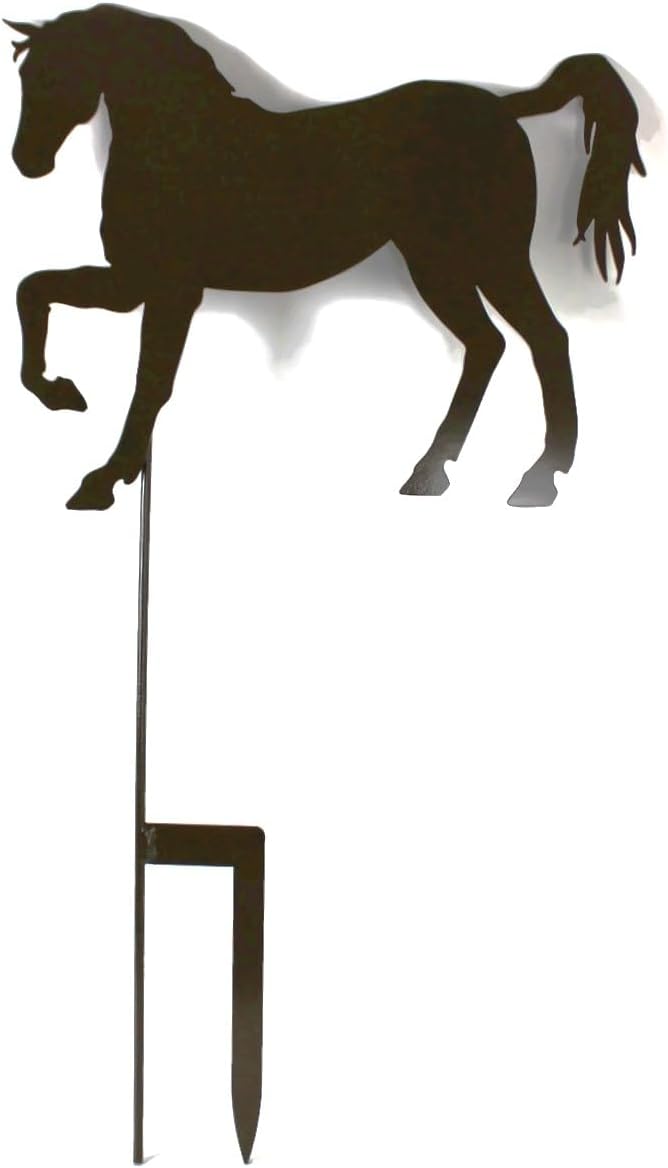 Pets and Farm Animals Metal Garden Landscape Stake (15" Wide Horse on Stake, Gloss Brown)