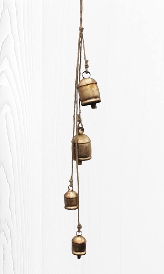 Mango Gifts Vintage Rustic Cow Bells Hanging Chimes with Jute Rope, Tranquil Wind Chimes for Garden Outdoor and Patio, Country Style Boho Theme Home Decor (MGT23)