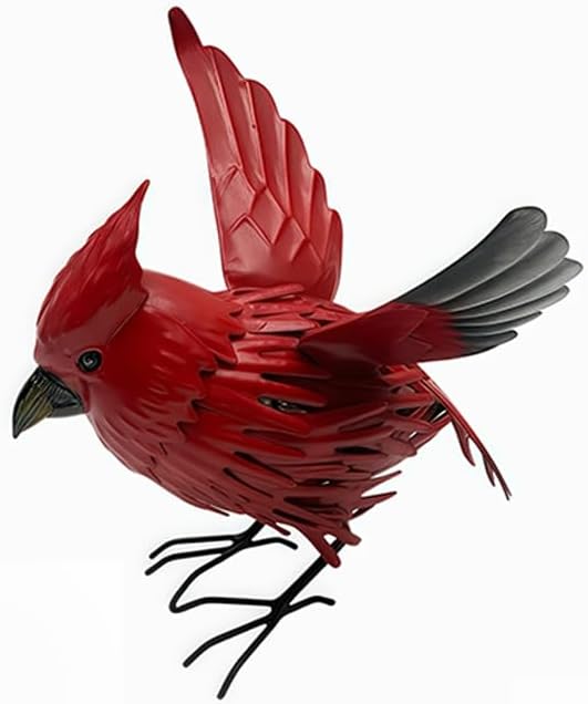 Metal Red Crown Little Red Bird Abstract Art Sculpture Seasonal Sculpture Suitable for Garden, Home, Indoor Furniture, Outdoor Home, Forest Garden, Garden Decoration