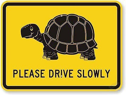 New Warning Plaque Wall Decor Please Drive Slowly Sign with Turtle, Engineer Grade Reflective Courtyard Decoration Office Sign Outdoor & Indoor Safety Sign 8 X 12 Inch