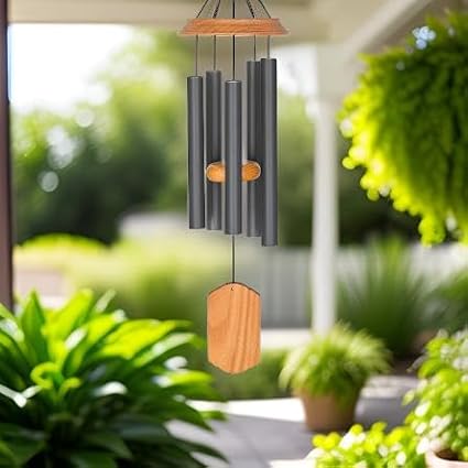 Carson 21" Wood and Gray Chimes - Classic Windchime - Wood Windchime for Outdoor Decor - Garden Patio Porch