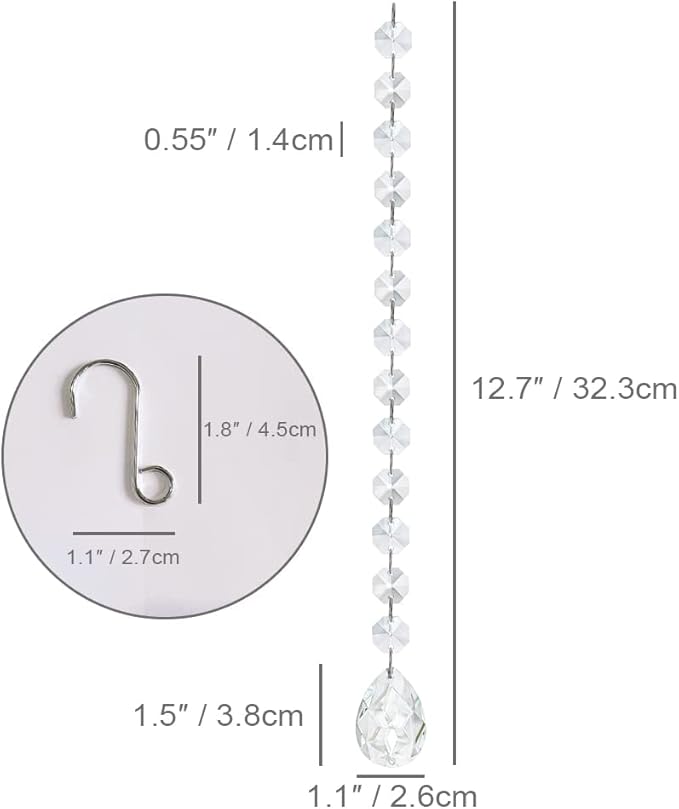 KANPURA 1ft Clear Crystal Bauhinia Prism Beads Strands for Chandelier Garland Gem Octagon Bead Chains Hanging Decorations for Christmas Winter Party Centerpiece(10 Pack)