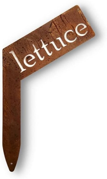 Planter Size Small Metal Garden Plant Vegetable Flower or Herb Markers 13.5 Inches Tall (lettuce, Naturally Rusted)