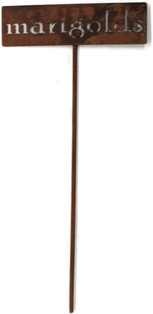 Classic Metal Garden Markers 19 Inches Tall (marigolds, Naturally Rusted)