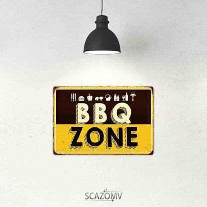 SCAZOMV BBQ Zone Vintage Retro Tin Sign Outdoor Sign Bar Wall Decor Outdoor Pool Backyard Signs 8"X12"