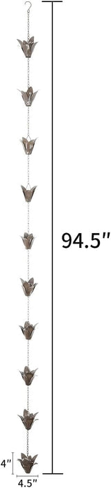 DUSVALLY Rain Chain,Metal Flower Rain Chain, Functional and Decorative Replacement for Gutter Downspouts, Adjustable, Antique Silver, 7.88 FT