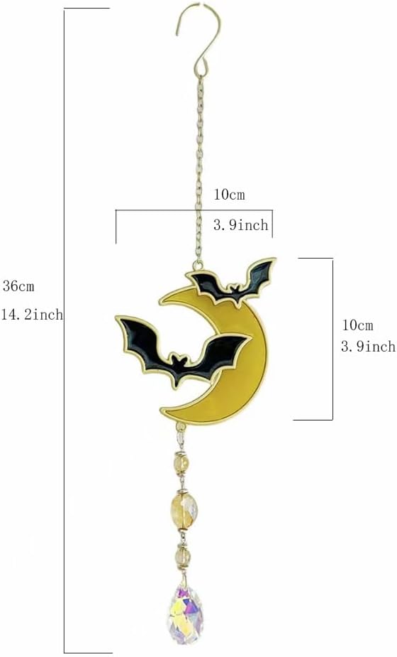 Halloween Themed Wind Chime Iron Made Chost Decoration Creative Designed Bat Decoration Halloween Holiday Festival Hanging Decor-Bat(Crystal)
