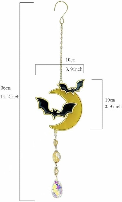 Halloween Themed Wind Chime Iron Made Chost Decoration Creative Designed Bat Decoration Halloween Holiday Festival Hanging Decor-Bat(Crystal)