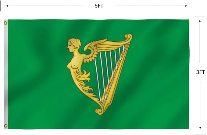 Green Harp Ireland Flag 6X10FT, Am Harp Flags,Both Sides Printed, Men Women Banner,Vibrant Colors, Double Stitched with 2 Brass Grommets, Bar Garden Street Decoration, GYM, Office Decor,Indoor Outdoor Use,Gifts. (Green, 3x5ft)