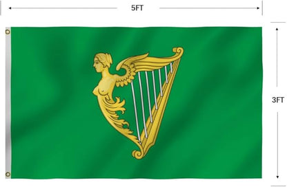 Green Harp Ireland Flag 6X10FT, Am Harp Flags,Both Sides Printed, Men Women Banner,Vibrant Colors, Double Stitched with 2 Brass Grommets, Bar Garden Street Decoration, GYM, Office Decor,Indoor Outdoor Use,Gifts. (Green, 3x5ft)
