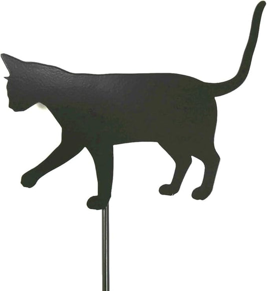 Pets and Farm Animals Metal Garden Landscape Stake (9" Wide Cat on Stake, Bronze Charcoal)