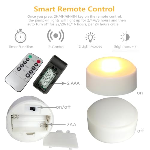 Halloween LED Pumpkin Lights - 4 Pack, White, Remote & Timer