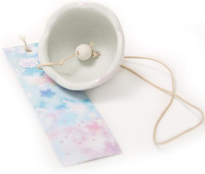 Ceramic Cherry Blossom Small Japanese Wind Chimes Outdoor, Handmade Pendants Wind Bells/Ceramic Wind Chimes for Outside with Soothing Melodic Tones for Garden Patio Balcony Home Décor (Pink)