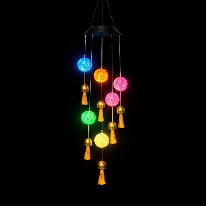 38” Mini Ball Bell Solar Light LED Wind Chime for Outside, Weather Resistant Decoration Outdoor Garden Patio Subtle Tone Decor, Ideal Gift for Birthday, Mother's Day, Meditation, Ambiance