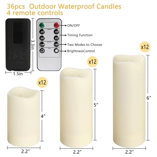 36 Pack LED Candles - Waterproof, Remote Control & Timer, Flameless