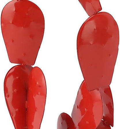 HEEPDD Rustic Iron Prickly Pear Sculpture, Red Metal Desert Plant with Flowers, Garden Yard Patio Lawn Decor