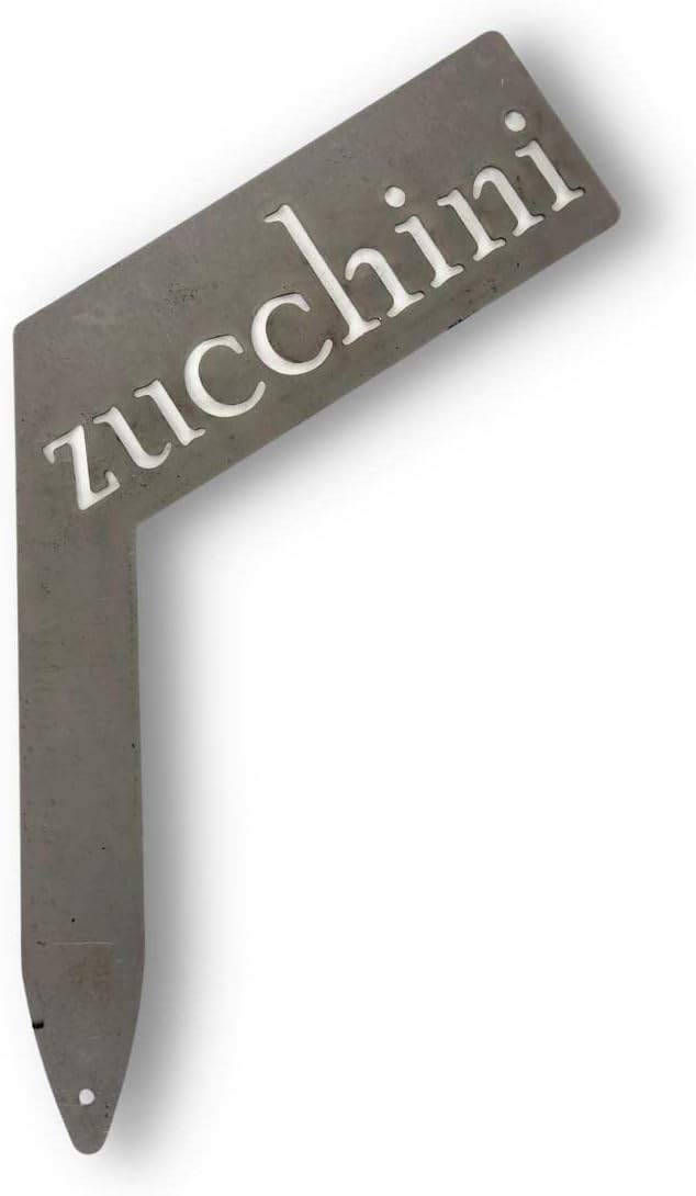 Planter Size Small Metal Garden Plant Vegetable Flower or Herb Markers 13.5 Inches Tall (zucchini, Raw, Unfinished Steel)