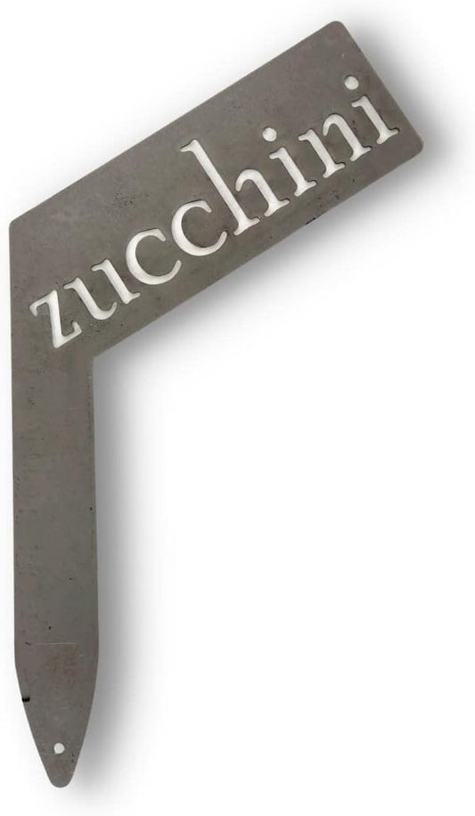 Planter Size Small Metal Garden Plant Vegetable Flower or Herb Markers 13.5 Inches Tall (zucchini, Raw, Unfinished Steel)