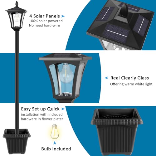 Derynome 72" Solar Post Light with Planter - Waterproof