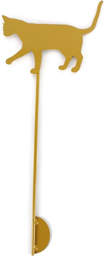 Pets and Farm Animals Metal Garden Landscape Stake (9" Wide Cat on Stake, Dark Yellow)