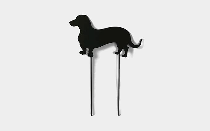Pets and Farm Animals Metal Garden Landscape Stake (15" Wide Wiener Dog on Two Short Stakes, Bronze Charcoal)