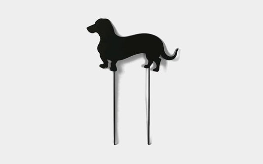 Pets and Farm Animals Metal Garden Landscape Stake (15" Wide Wiener Dog on Two Short Stakes, Bronze Charcoal)