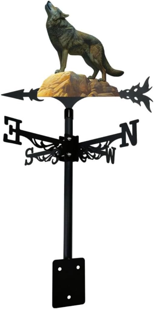 Colorful Wild Wolf Weather Vane Metal Craft Rooftop Weathervane Iron Wind Direction Indicator Garden Statue Yard Decor Lawn Ornament (B)