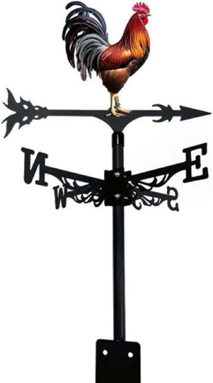 Colorful Rooster Weather Vane Spinner Wind Direction Farm Scene Stake Metal Outdoor Peacock Weathervane Ornament for Garden Yard Decoration (Rooster A)