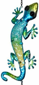 Set Of 1 Green Camouflage Gecko Lizard Copper Metal Wind Chime 40"Long Resonant Outdoor