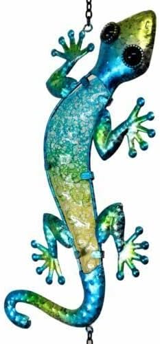 Set Of 1 Green Camouflage Gecko Lizard Copper Metal Wind Chime 40"Long Resonant Outdoor