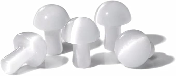15PCS White Cat Eye Natural Stones Mushroom Sculpture Decor Crystal for Home Crafts Flower Pot Gemstone Mini Mushroom Hand Making Yard Decoration