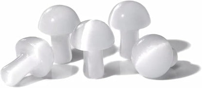 15PCS White Cat Eye Natural Stones Mushroom Sculpture Decor Crystal for Home Crafts Flower Pot Gemstone Mini Mushroom Hand Making Yard Decoration
