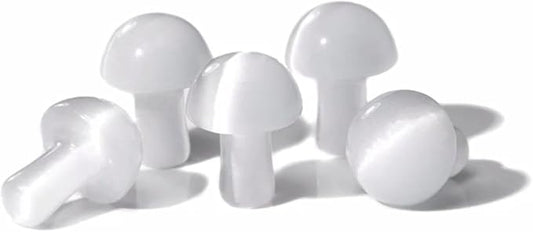 15PCS White Cat Eye Natural Stones Mushroom Sculpture Decor Crystal for Home Crafts Flower Pot Gemstone Mini Mushroom Hand Making Yard Decoration