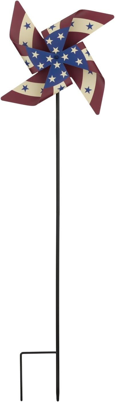Regal Art & Gift Americana Pinwheel Spinner Stake, Patriotic Metal Wind Sculpture, Weather-Resistant Decorative Kinetic Yard Art for Outdoor Garden and Lawn – Flag