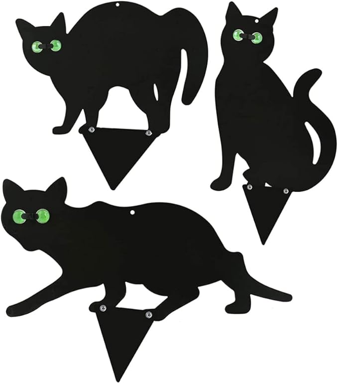Cat Garden Statue Cat Silhouette Gardening Cat Decor Cat with Marble Eyes Mice Control Harmless Bird Deterrent Decor 3PCS