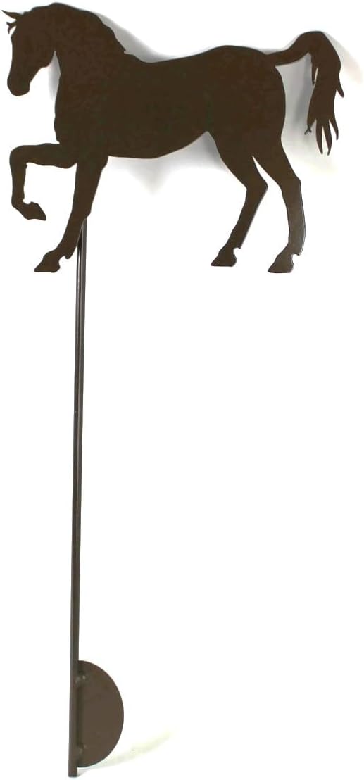 Pets and Farm Animals Metal Garden Landscape Stake (9" Wide Horse on Stake, Gloss Brown)