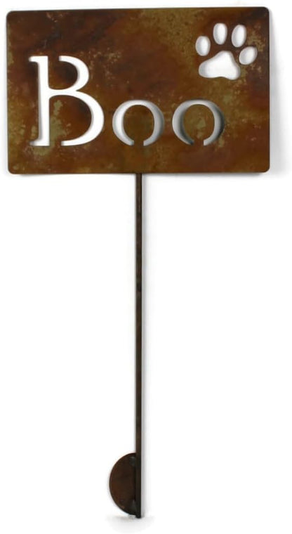 Classic Metal Garden Markers Clearance Items 20 to 33 Inches Tall (Boo + paw print 23", Naturally Rusted)