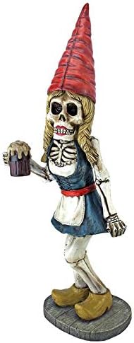 Design Toscano Zombie Gnome - Bavarian Oktoberfest Skeleton Gnome Gerta - Garden Gnome Statue, 6½"Wx4½"Dx18"H