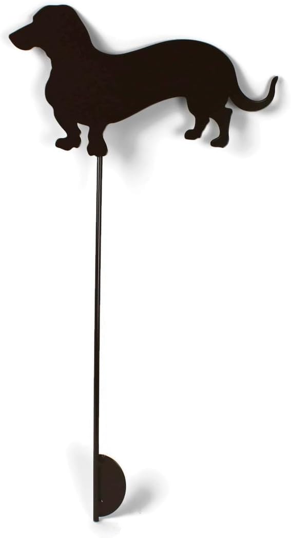 Pets and Farm Animals Metal Garden Landscape Stake (11.5" Wide Wiener Dog on Stake, Gloss Brown)