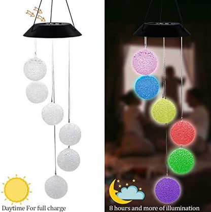MorTime LED Solar Crystal Ball Wind Chime, 25" Mobile Hanging Wind Chime for Home Garden Decoration, Automatic Light Changing Color