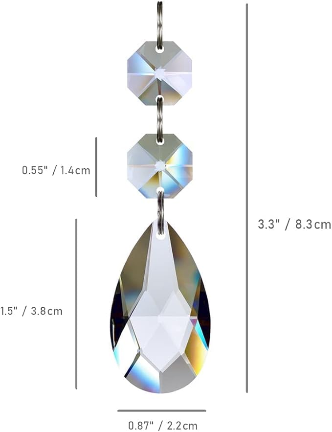 20pcs 38mm Teardrop Chandelier Crystals, Clear Crystal Chandelier Prisms Pendants Parts Connected Glass Octagon Beads Hanging Garland Decoration